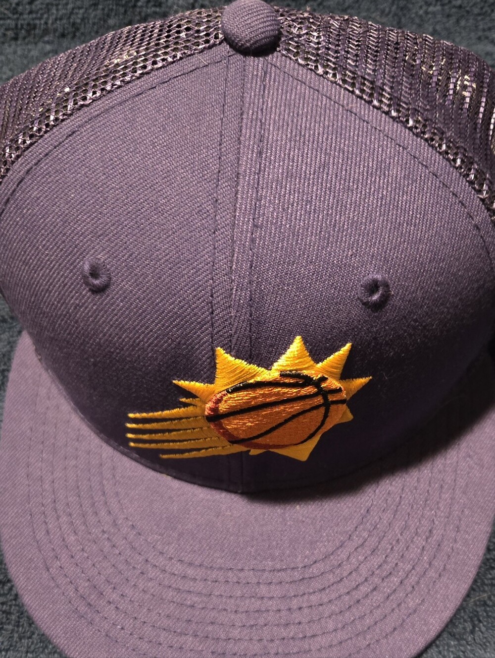 Purple Trucker Cap with Embroidered Basketball Sun Logo